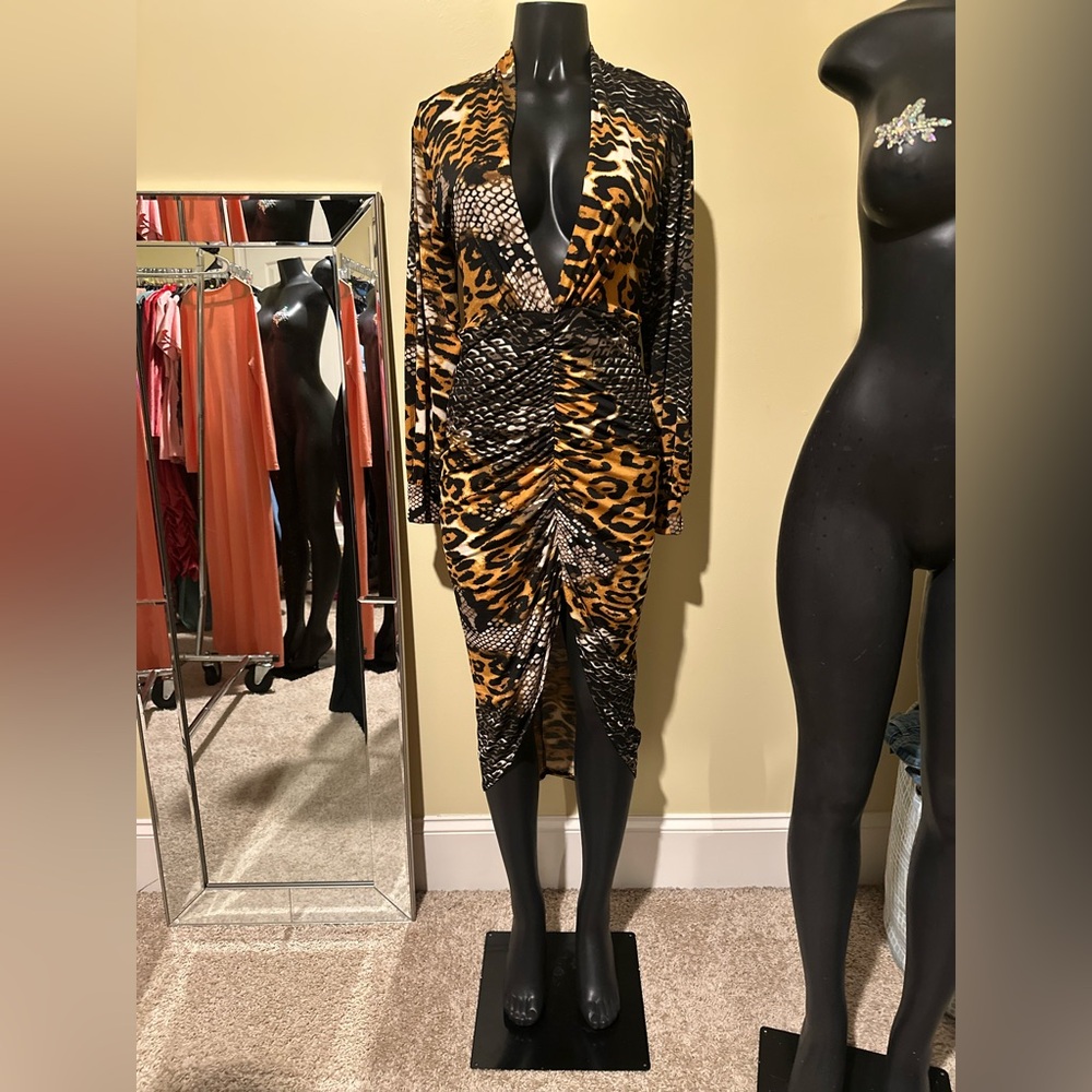 Fashion Nova Animal Print Long Sleeve Dress